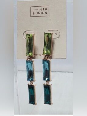 14th & Union Green and Teal Rectangular Crystal Drop Earrings